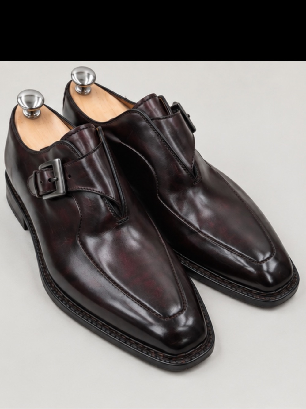 Bontoni Brillantina II Bordeaux Single Monk Strap dress Shoes Men’s 8 shoe trees
